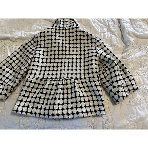 VTG XS Geometric Tweed  Wool Cropped Peplum Cardigan Jacket lg buttons  Classic - Picture 9 of 14
